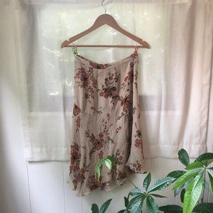 Tan Floral Silk Skirt